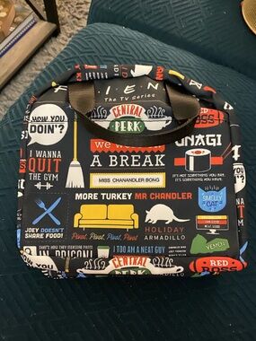 Central Perk Patterned Black Canvas Lunch Bag With Handles